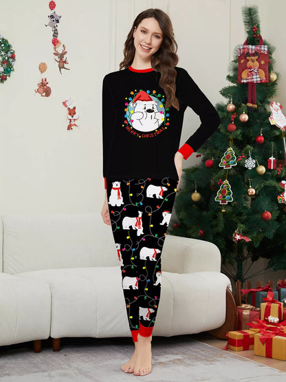 Full Size Family Matching Christmas Pajamas Set with Polar Bear Print Plus Size