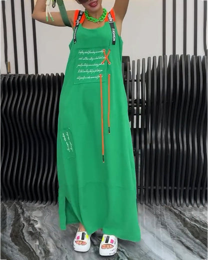 Sleeveless Personalized Letter Print Dress