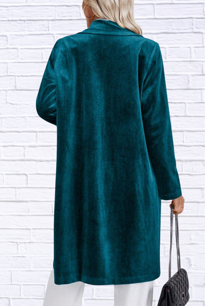 Lapel Collar Long Sleeve Longline Coat