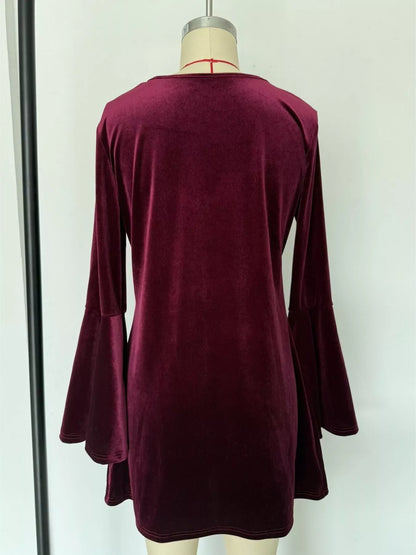 Velvet Flare Sleeve Mini Dress
