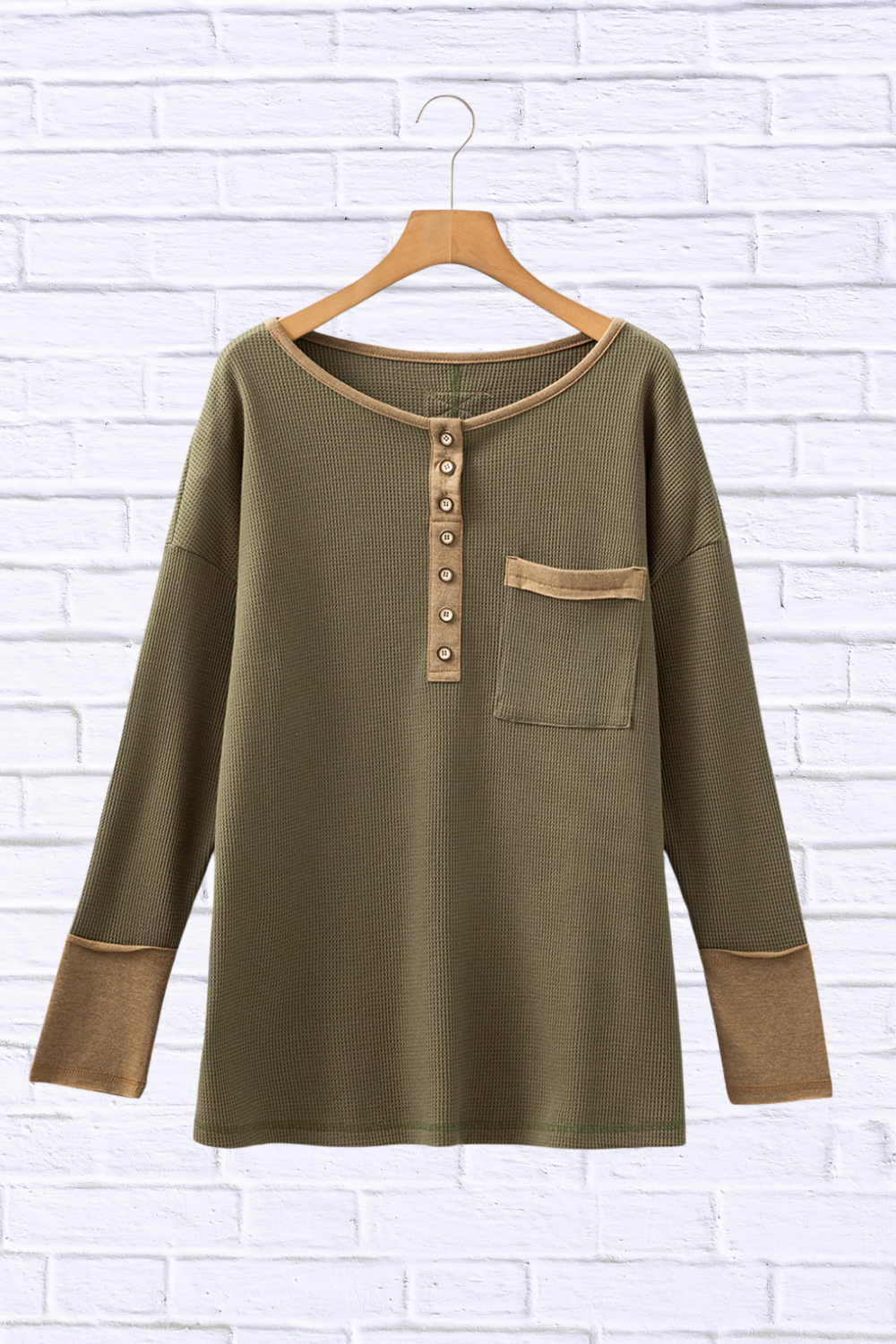 Button Front Contrast Trim Top