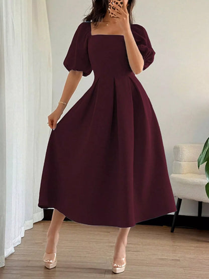 Square Neck Flutter Sleeve Midi Dress
