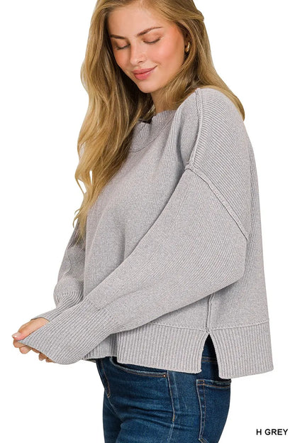 Zenana Wide Neck Band Drop Shoulder Sweater