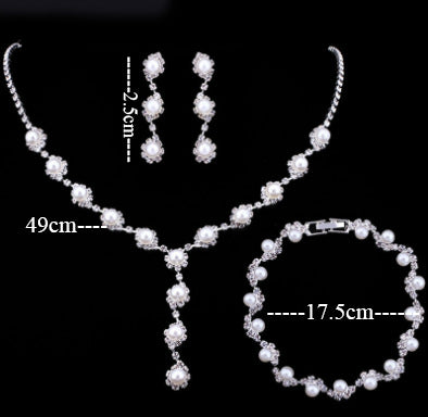 Shiny Rhinestone Pearl Bridal Accessories Necklace Bracelet Earrings Suit