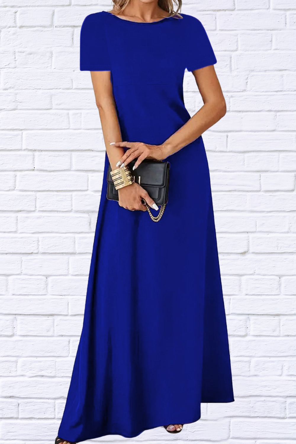 Full Size Round Neck Short Sleeve A-Line Maxi Dress Plus Size