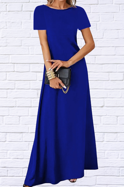 Full Size Round Neck Short Sleeve A-Line Maxi Dress Plus Size
