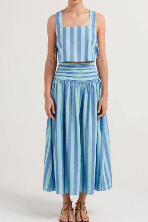 Rosiedress Striped Square Collar Crop Tank Top and Slit Maxi Skirt Set