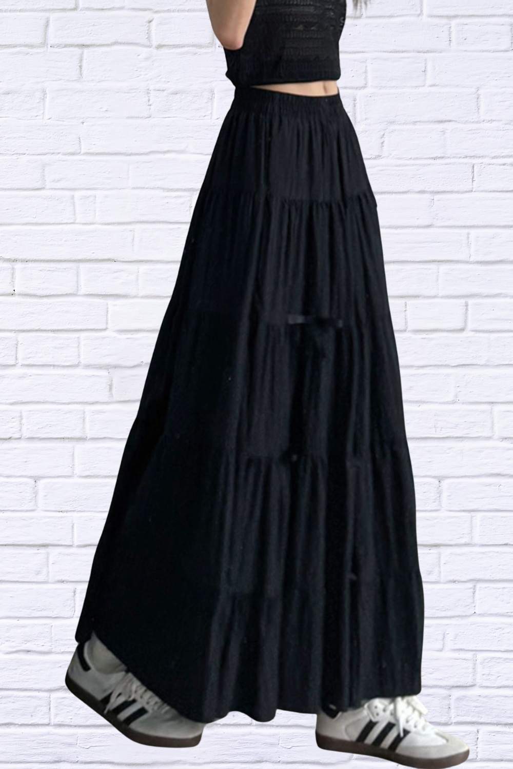 Tiered Elastic Waist Maxi Skirt