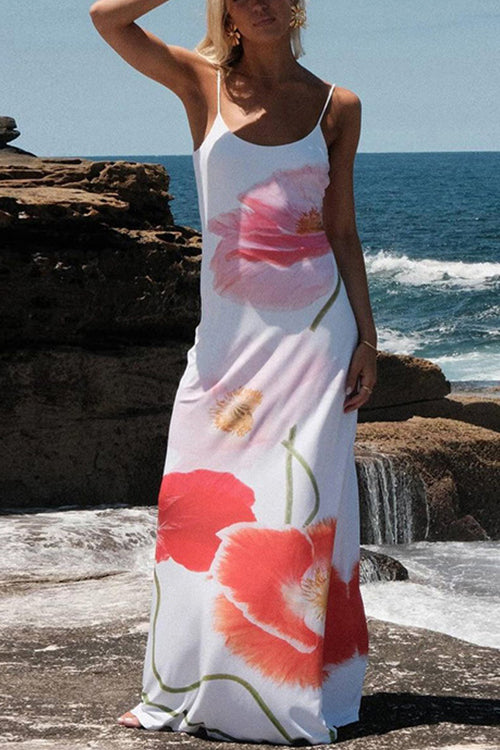 Rosiedress Spaghetti Strap Backless Floral Print Maxi Vacation Dress