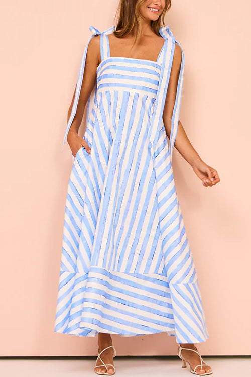 Rosiedress Pocketed Bow Shoulder Striped Swing Maxi Cami Dress