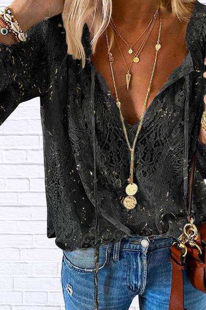 Lace Tie-Neck Blouse
