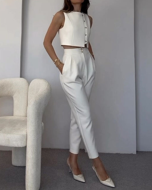 Fashion Solid Color Vest & Pants Two-piece Set