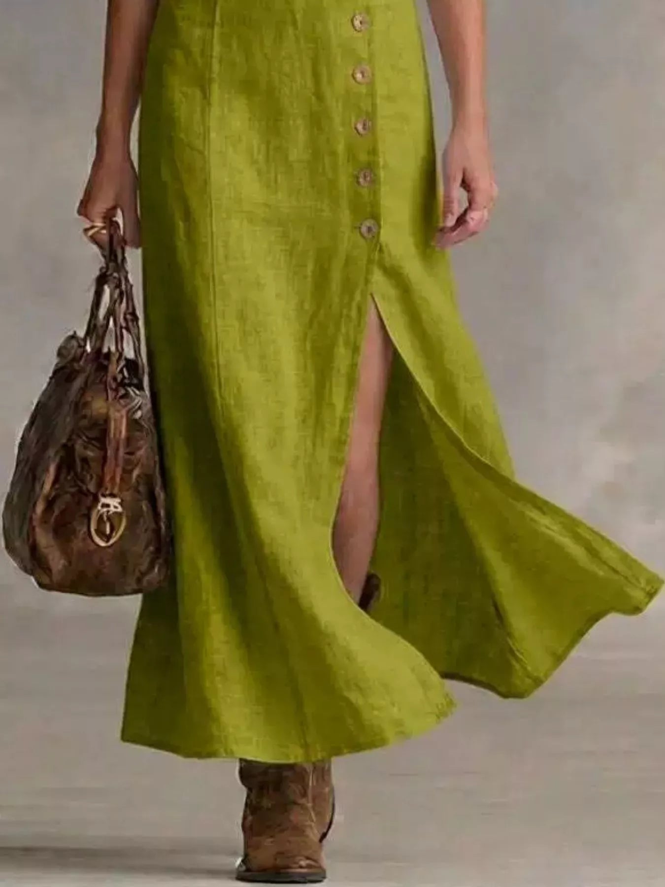Slit Button-Down Midi Dress