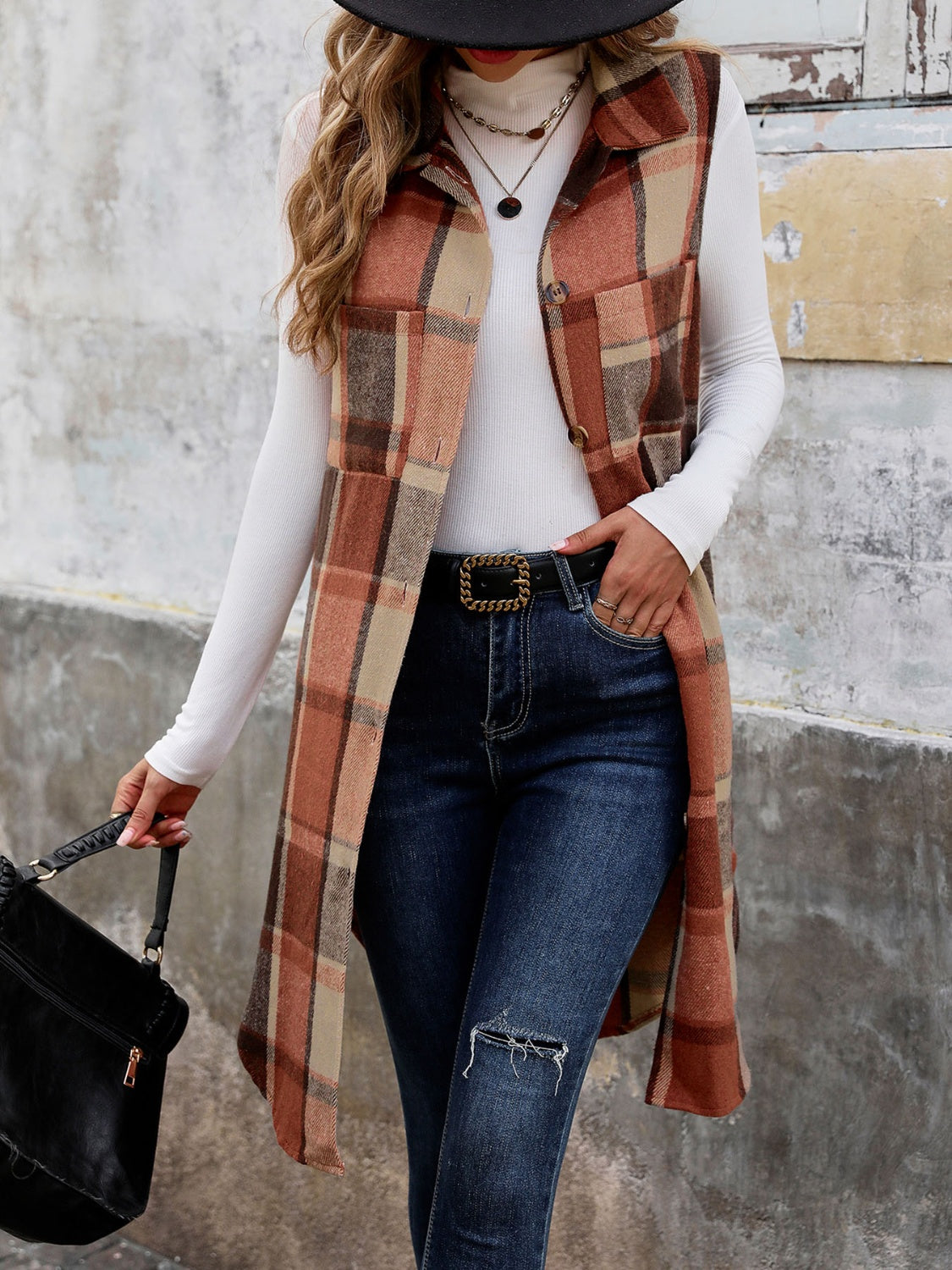 Blue Zone Planet | Pocketed Button Up Plaid Vest