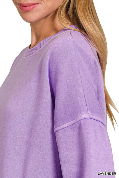 Zenana Pigment Dye Fleece Hi-low Hem Sweatshirt With Pocket
