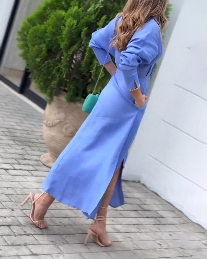 Casual Solid Color Lapel Dress