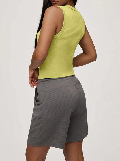 Ribbed Button-Front Sleeveless Tank