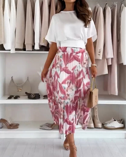 Chemisier à manches courtes et ceinture nouée de couleur unie