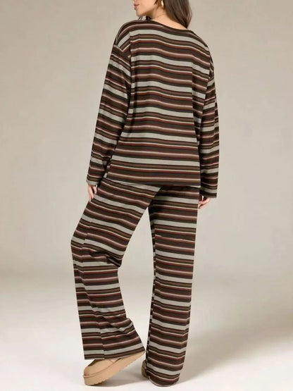 Striped Long-Sleeve Top and Wide-Leg Pants Set