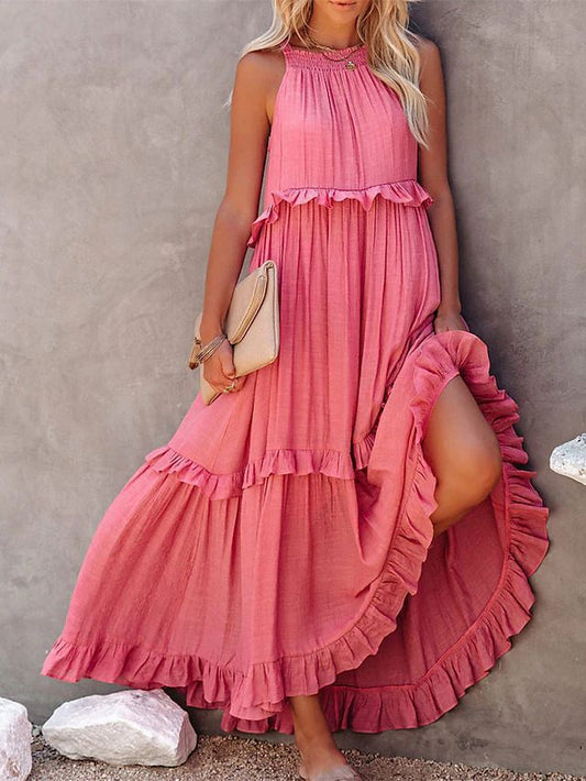 Long Ruffled With Swing Beach Maxi Dress