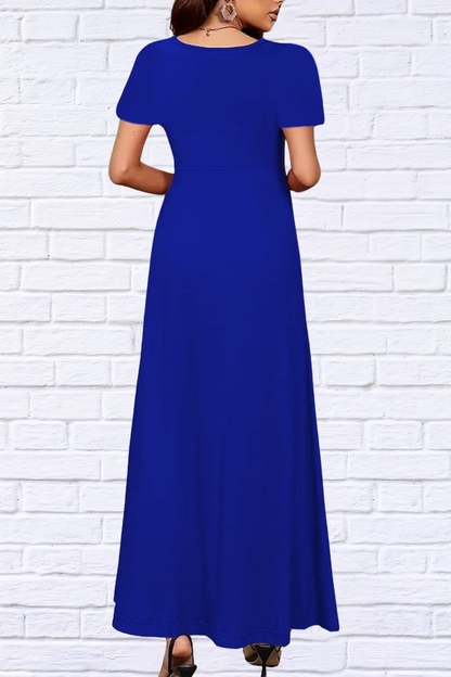 Full Size Round Neck Short Sleeve A-Line Maxi Dress Plus Size