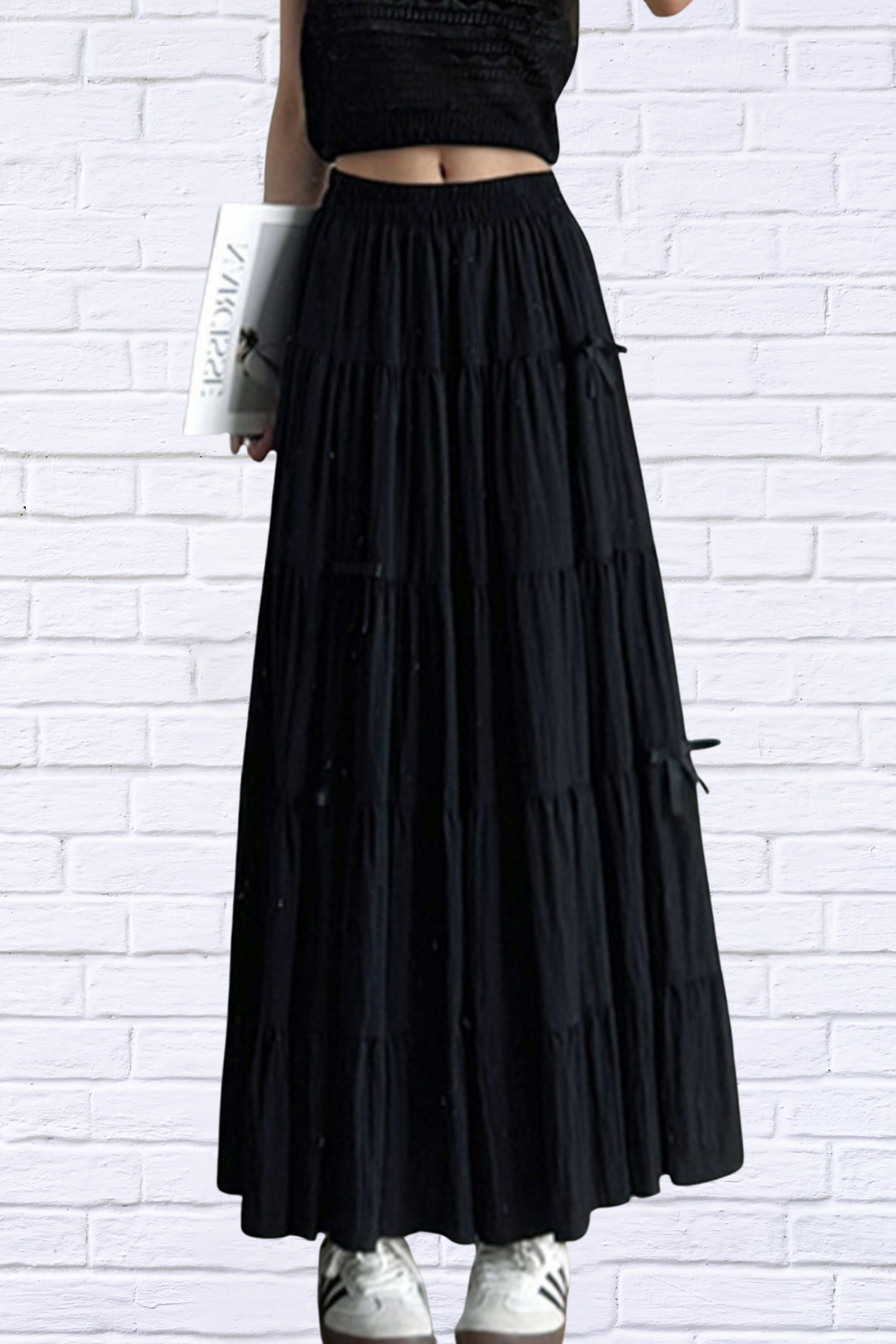 Tiered Elastic Waist Maxi Skirt