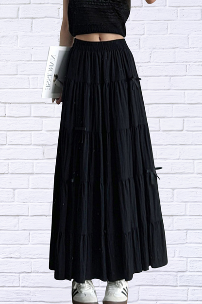 Tiered Elastic Waist Maxi Skirt