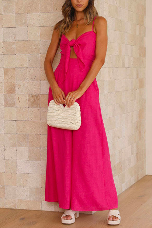 Rosiedress Knot Front Cut Out Wide Leg Cami Jumpsuit HotPink