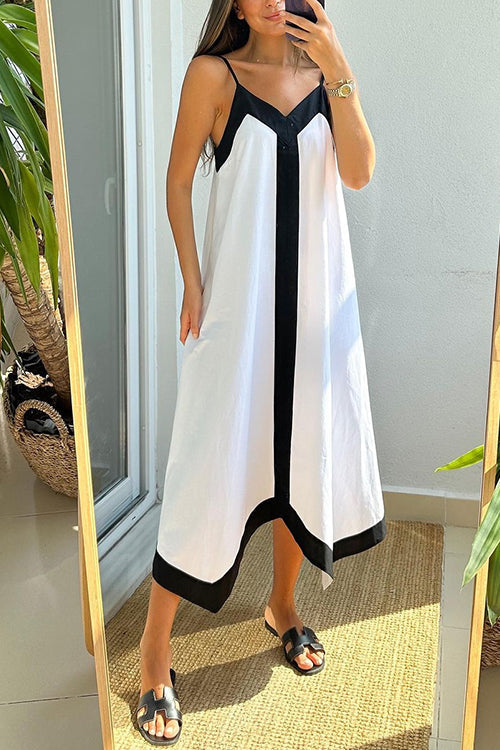 Rosiedress V Neck Color Block Midi Cami Vacation Dress White