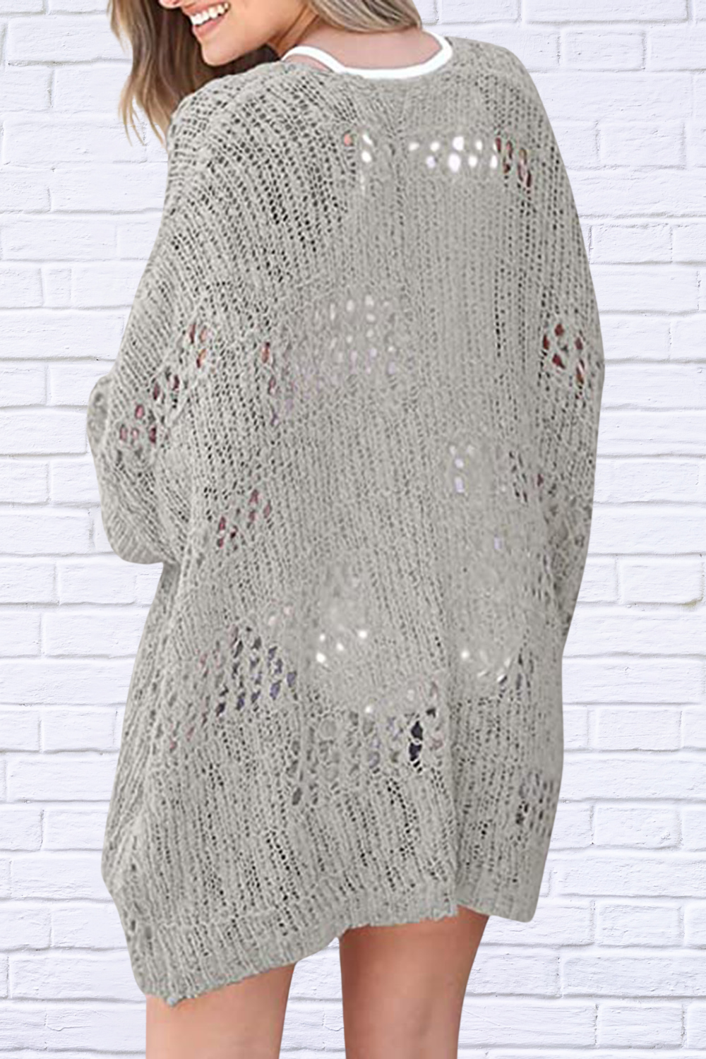 Kim Openwork Open Front Long Sleeve Cardigan