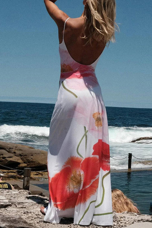 Rosiedress Spaghetti Strap Backless Floral Print Maxi Vacation Dress