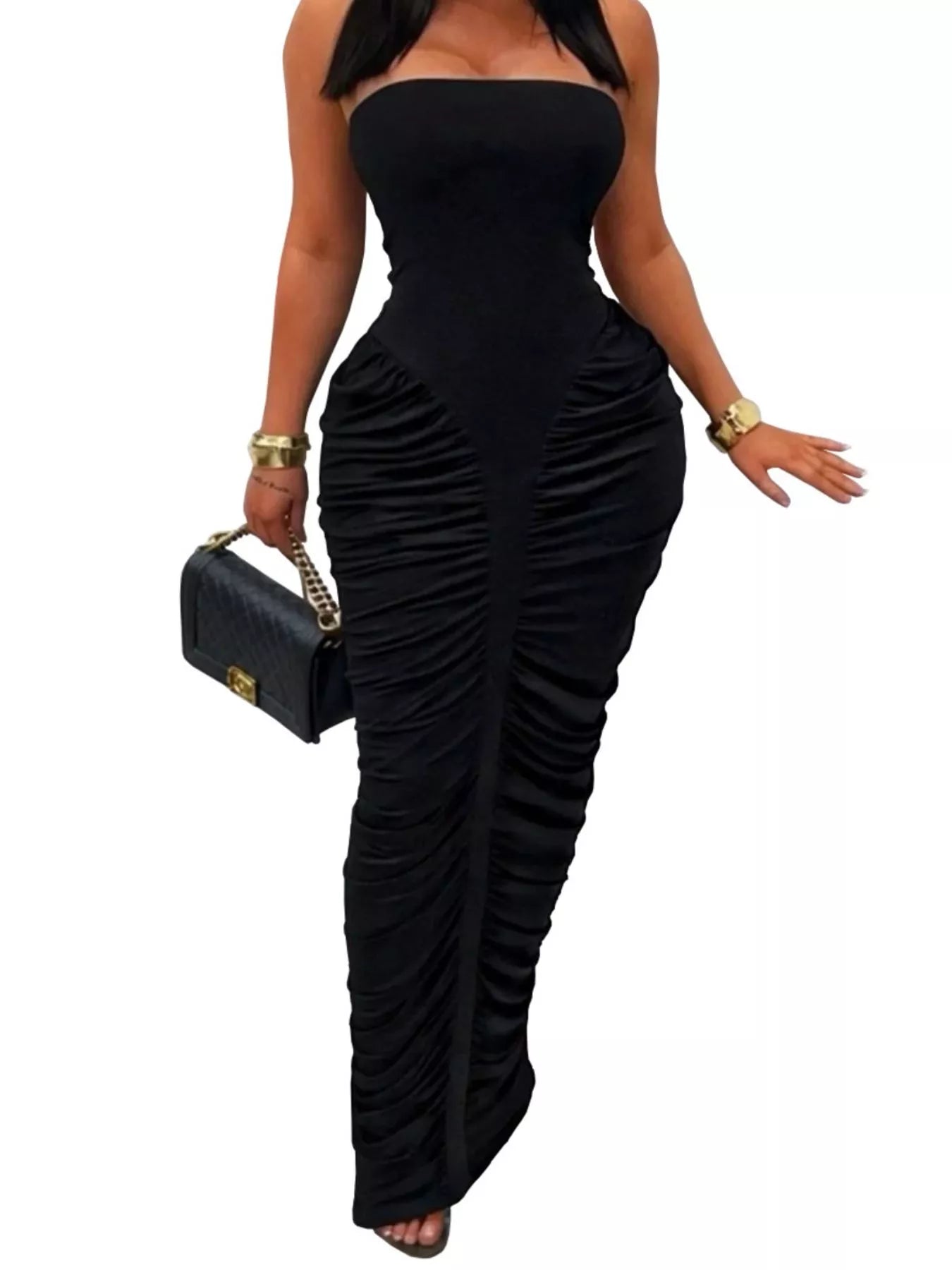 Strapless Ruched Bodycon Maxi Dress