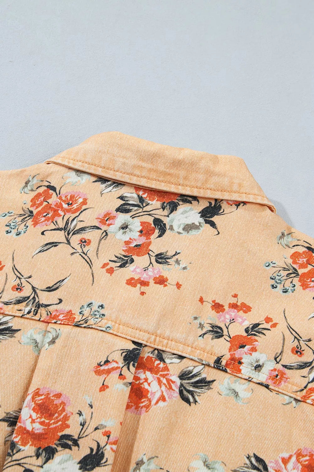 Floral Print Long Sleeve Denim Jacket