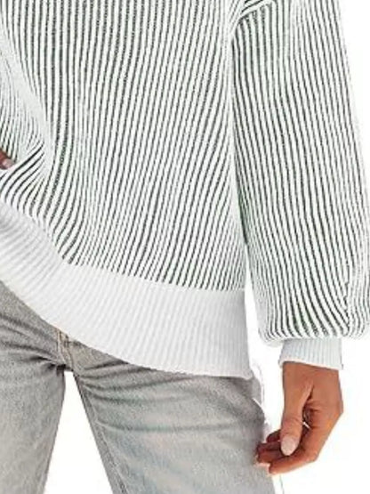 Stripe Dropped Shoulder Sweater for Women Relaxed Chic Knit