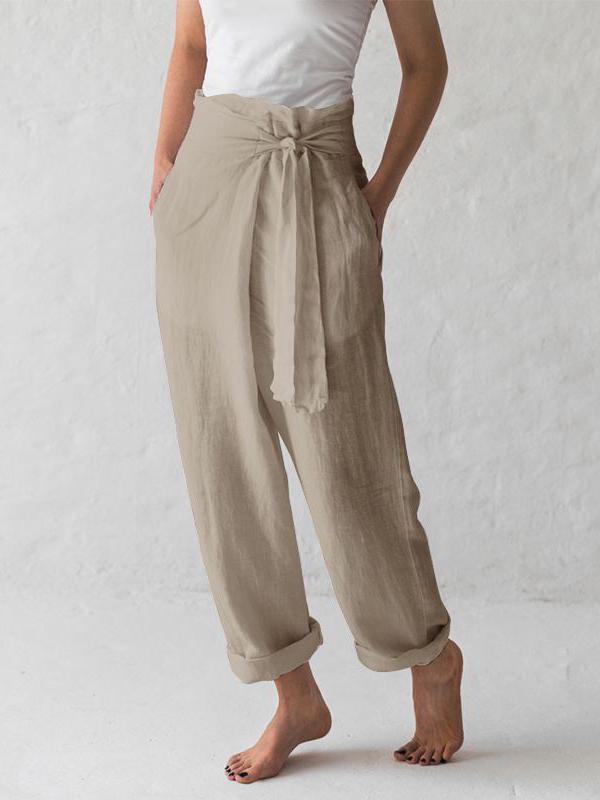 Solid Color High-waist Pleated Casual Pants