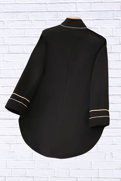 Decorative Button Hight-Low Blazer with Cuff Trim