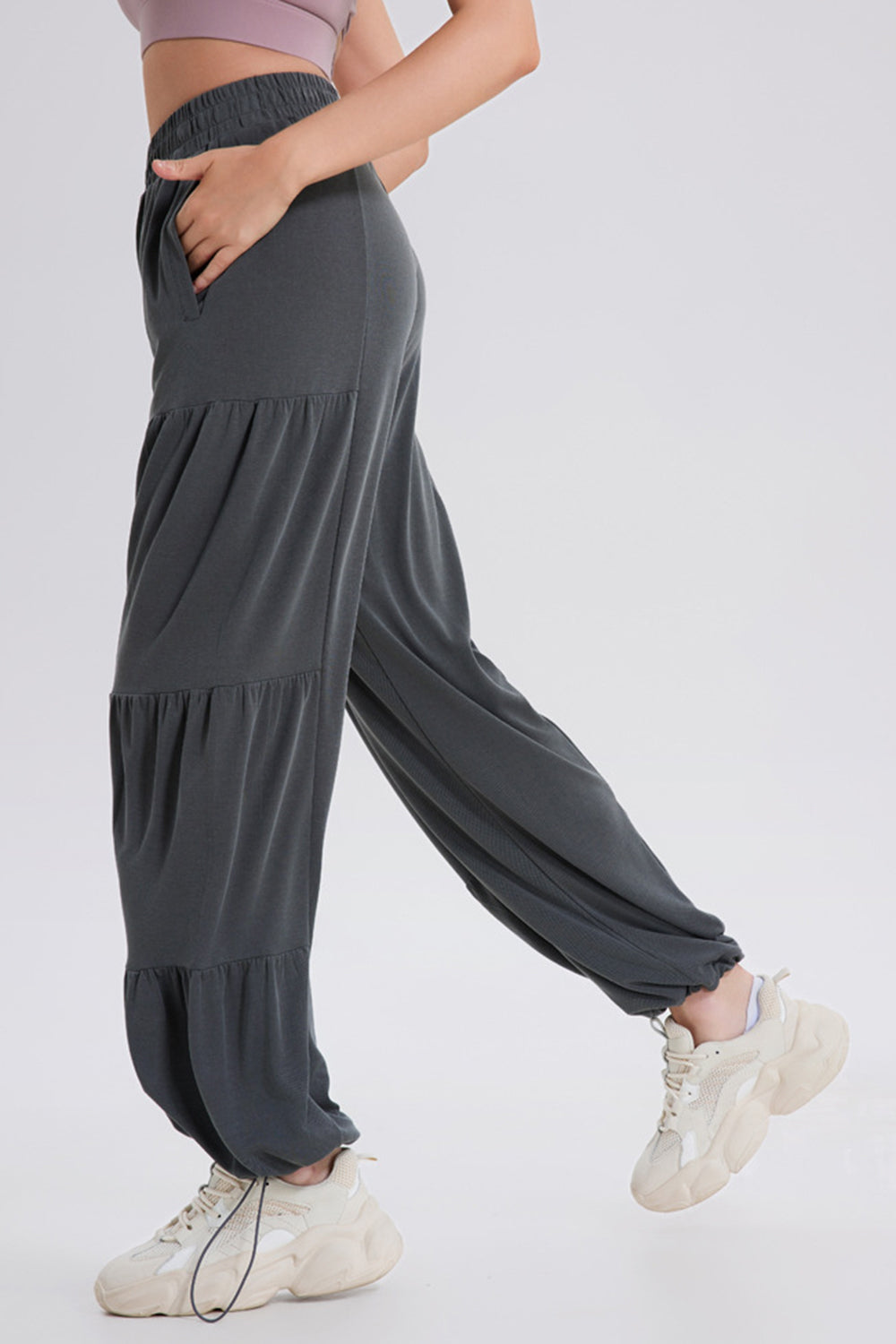 Blue Zone Planet | Basic Bae Drawstring Elastic Waist Ruched Joggers