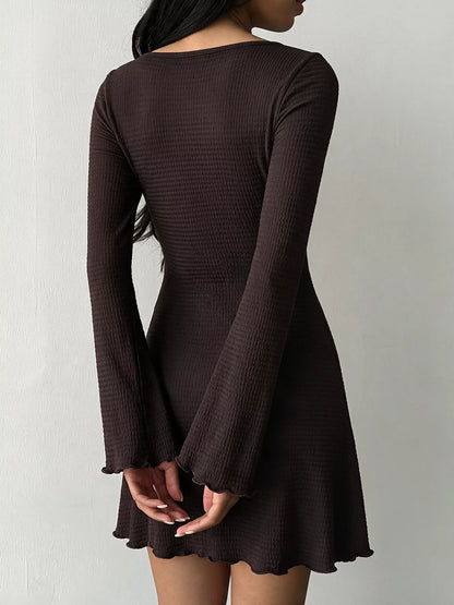 Long-Sleeve Waffle Knit Bodycon Mini Dress