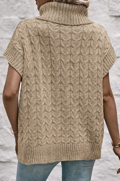 Medium Grey Cable Knit Turtleneck Batwing Sleeve Sweater