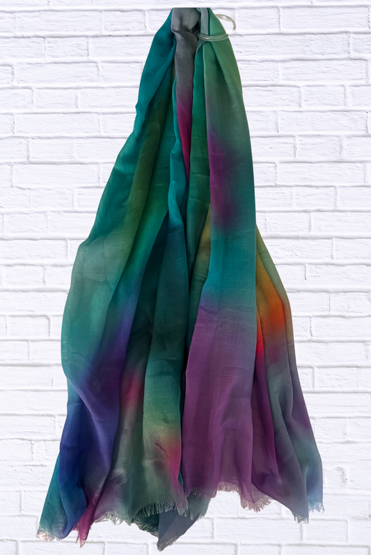Ombre Rainbow Scarf – Soft Lightweight Wrap with Frayed Edge