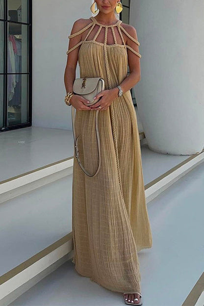 Rosiedress Halter Cut Out Backless Beach Cover Up Maxi Dress Sand OneSize