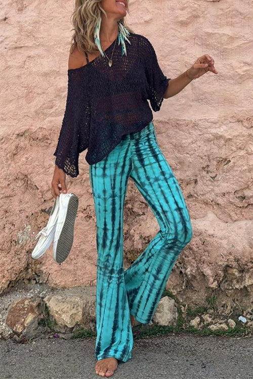 Rosiedress High Waist Tie Dye Bell Bottoms Tie Dye Pants Turquoise