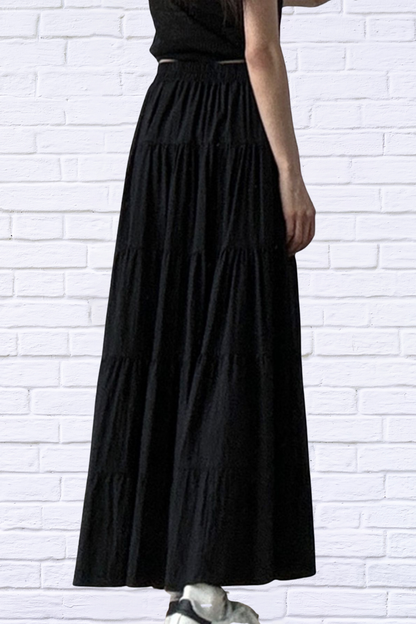 Tiered Elastic Waist Maxi Skirt