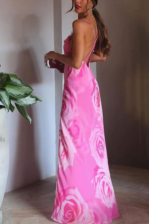 Rosiedress Spaghetti Strap Open Back High Slit Floral Maxi Dress