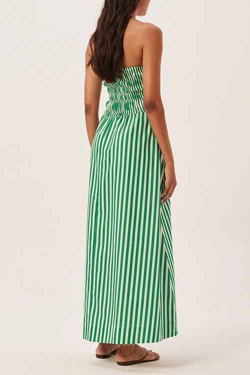 Rosiedress Strapless Smocked Tube Striped Maxi Dress