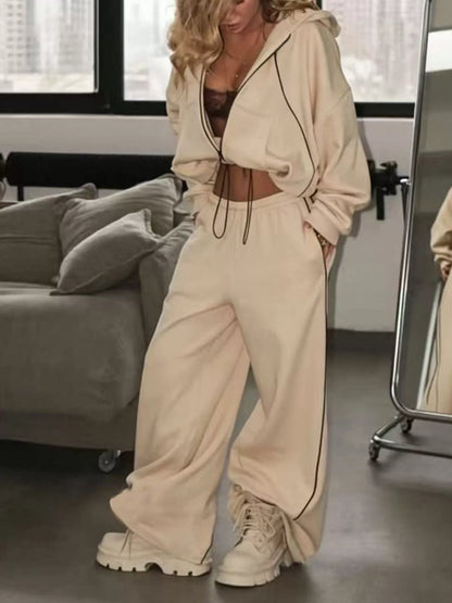 Cropped Zip-Up Hoodie and Wide-Leg Sweatpants Lounge Set
