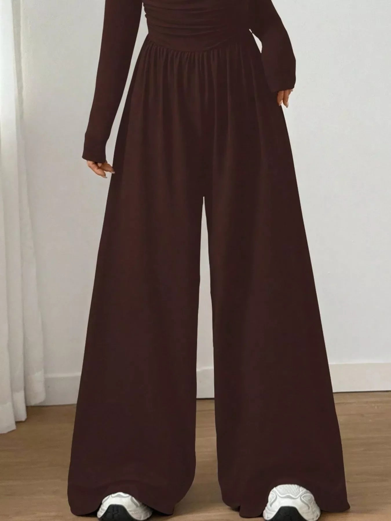 Ruched Square Neck Wide-Leg Jumpsuit