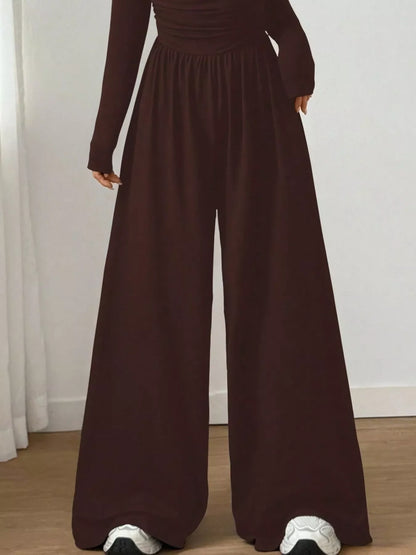 Ruched Square Neck Wide-Leg Jumpsuit