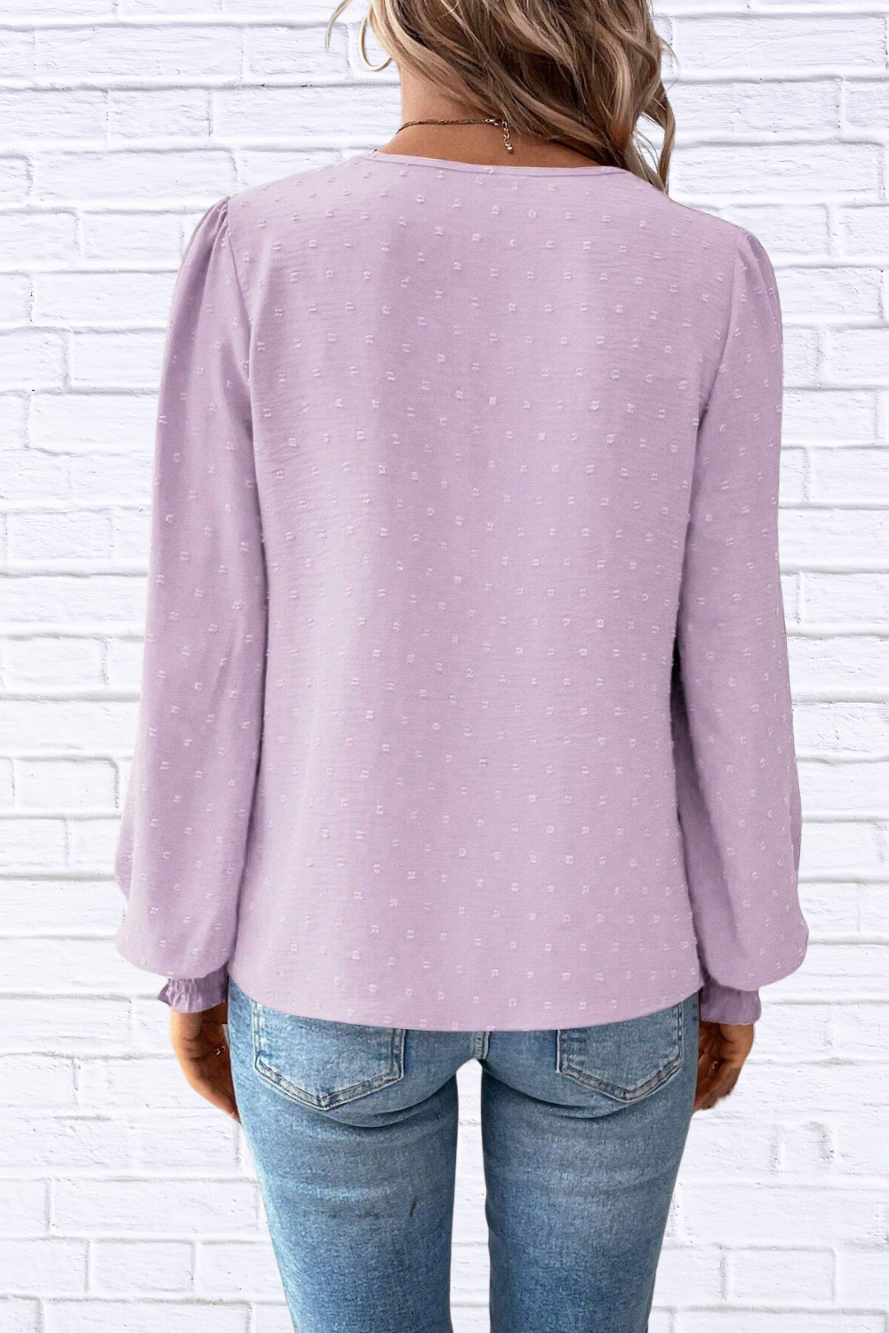 Swiss Dot Lace Detail Long Sleeve Blouse