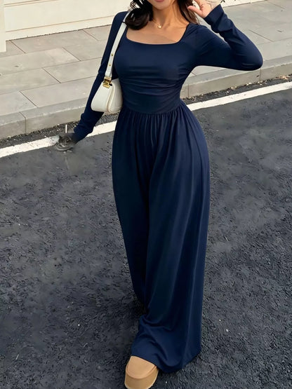 Ruched Square Neck Wide-Leg Jumpsuit